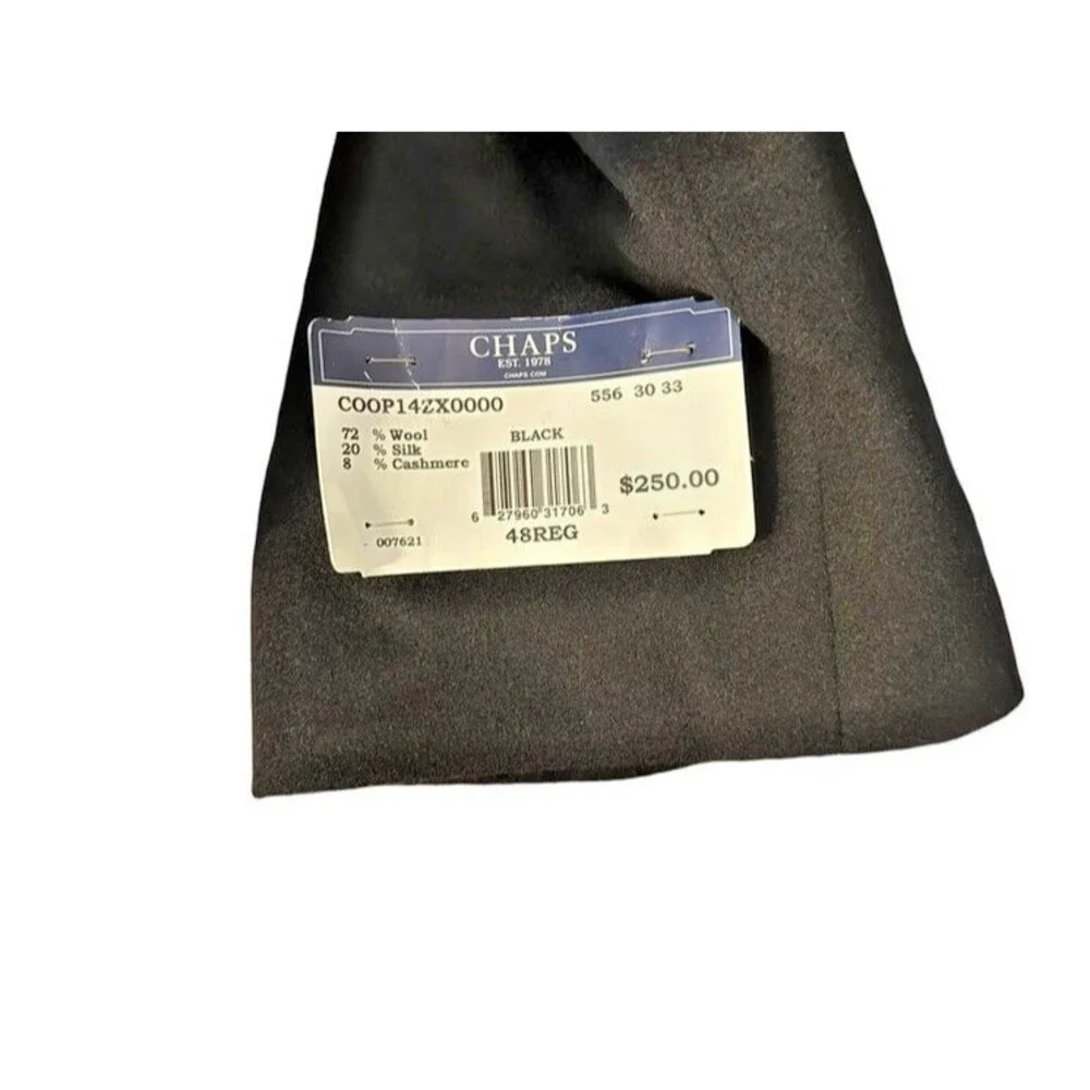 Chaps Mens SportCoat Blazer Size 48R Two Button Flannel Wool Silk Cashmere Black
